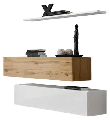 Image de Composition murale SWITCH SBII – Meubles de rangement et étagère – Blanc brillant et chêne Wotan – Design moderne