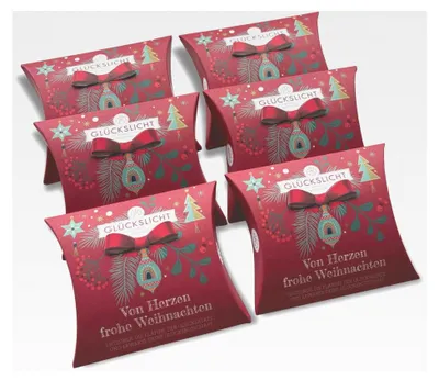 Produktbild von Glückslicht in weihnachtlicher Geschenkbox mit ausgestanzter Schleife | Edition "Herzlich" | Frohe Weihnachten | 6er-Set