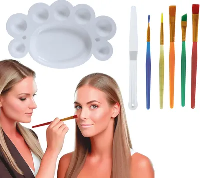 Image de Carnaval Joyeux anniversaire Set Pinceau Palette Spatule Visage Art Créatif Maquillage Coloriage, Couleur : Multicolore
