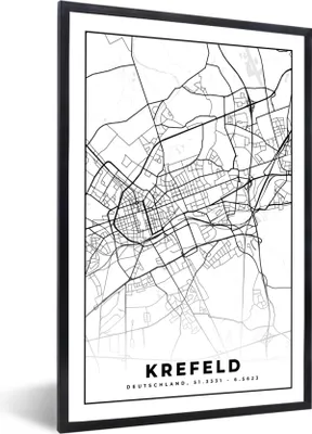 Produktbild von MuchoWow® Gerahmtes Poster Karte - Krefeld - Stadtplan 20x30 cm - Poster mit Schwarzem Bilderrahmen Wandposter Rahmen Foto Bilder - Drucken - Bilder Poster im Rahmen