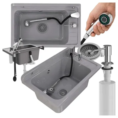 Immagine prodotto di Granitan - Lavabo - Lavello - Grigio - con rubinetto e dispenser per sapone - per officina e garage - MONZA