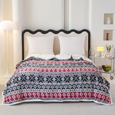 Produktbild von Kuscheldecke 160x200 cm Weihnachtsmotiv Sherpa Winterdecke Flauschig Dicke und Warm