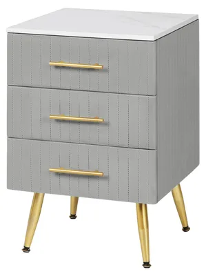 Imagen del producto de Mesita de noche con 3 cajones, de madera, diseño moderno y minimalista, 62 cm de altura, color gris