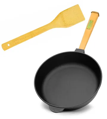 Produktbild von Gusseisenpfanne 26 cm Bratpfanne aus Gusseisen tief Induktion Holzgriff Schmortopf Pfanne
