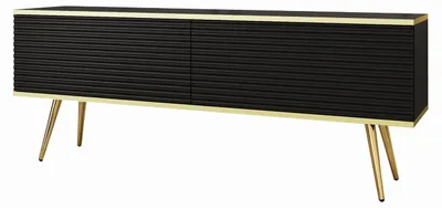 Produktbild von TV-Lowboard mit geriffelter Front MELI 135 cm Schwarz Gold geriffelter Front Fernsehschrank mit 2 Klappen, Wohnzimmer, TV-schrank, Medienmöbel