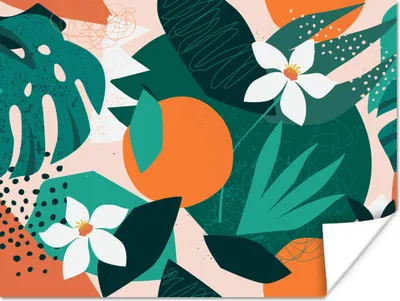 Produktbild von MuchoWow® Poster Blumen - Obst - Dschungel 120x90 cm - Wandbild