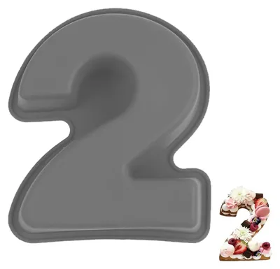 Immagine prodotto di Stampo in silicone a forma di numero 2, stampo 3D per torte antiaderente, grigio, 25,3 cm