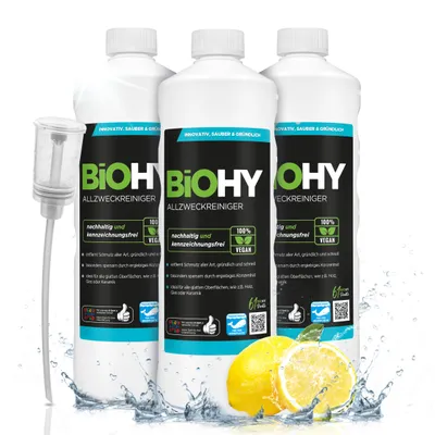 Produktbild von BiOHY Allzweckreiniger Konzentrat + Dosierer, Universalreiniger, Mehrzweckreiniger, 3 x 1 l