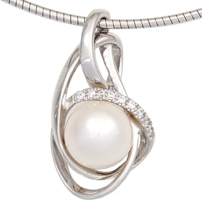 Produktbild von JOBO Anhänger 585 Gold Weißgold 1 Süßwasser Perle 9 Diamanten Brillanten 0,05ct.