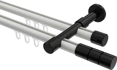 Produktbild von Interdeco Innenlaufstange / Gardinenstange mit Innenlauf Weiß / Schwarz, Typ Prestige Elanto (Rillenzylinder), 20 mm Ø 2-läufig, 520 cm