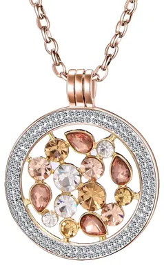 Produktbild von Morella Damen Halskette roségold 70 cm Edelstahl und Zirkonia Anhänger mit Coin Tropfen 33 mm im Schmuckbeutel