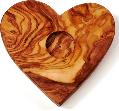 Produktbild von 2er Set Teelichthalter aus Olivenholz in Herzform 14 cm