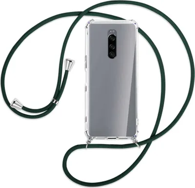Produktbild von Handykette Backcover-Schutzhülle mit Band (Metall silberfarben) für Sony Xperia 1 - dunkelgrün