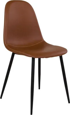 Produktbild von Story Esszimmerstuhl, Schalenstuhl in vintage cognac Kunstleder mit schwarzen Stahlbeinen.