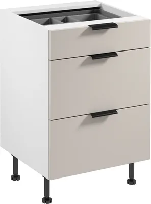 Produktbild von Küchenunterschrank 60 cm mit 3 Schubladen küchenmöbel Küchenblock, Sorento D60S3 AX Weiß/Beige