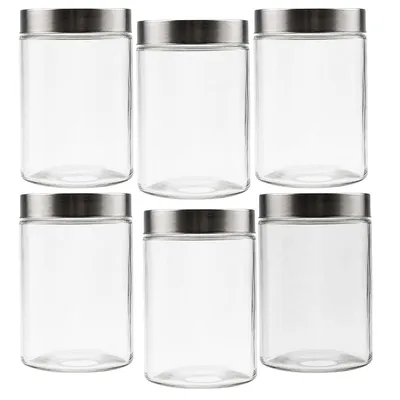 Produktbild von 6x Glasbehälter für Lebensmittel 1,1 L – Luftdichte Vorratsgläser mit Schraubdeckel für Getreide, Nudeln und Süßigkeiten