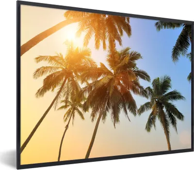 Produktbild von MuchoWow® Gerahmtes Poster Palme - Sonne - Sommer - Tropisch 80x60 cm - Poster mit Schwarzem Bilderrahmen Wandposter Rahmen Foto Bilder - Schwarzem - Mit Gestell
