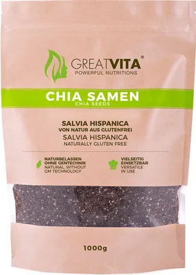 Produktbild von GreatVita Chia Samen 1000g naturbelassen | Salvia Hispanica unbehandelt & vegan