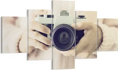 Produktbild von Bild auf Leinwand - Leinwandbild - 5 Teile - Die Kamera Retro Fotografie - 125x70cm - Wand Bild - Wanddeko - Wandbilder - Leinwanddruck - Bilder - Wanddekoration - Leinwand bilder - EA125x70-4930