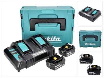 Zdjęcie produktu dla Zestaw Makita Power Source Kit 18 V z akumulatorem 2x BL 1830 B 3,0 Ah ( 197599-5 ) + podwójna ładowarka DC 18 SH ( 199687-4 ) + Makpac