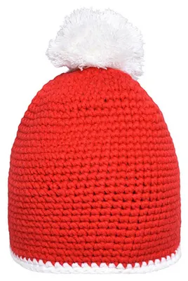 Produktbild von Myrtle Beach MB7964 | Pompon Hat with Contrast Stripe Wintermütze - Farbe: Red/White - Größe: One Size