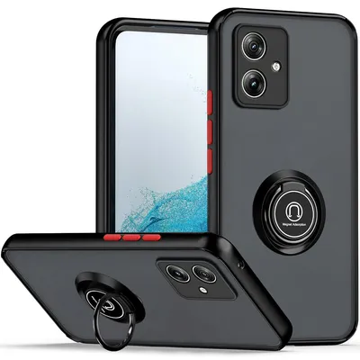 Obrázek produktu pro Pouzdro pro Motorola Moto G54 matné průsvitné TPU pouzdro s prstencovým držákem a stojánkem Černá červená
