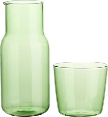 Produktbild von (Grüner Krug und Tasse; Krug: 500 ml; Tasse: 250 ml) Glaskrug für kaltes Wasser