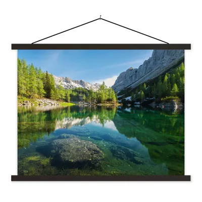 Produktbild von MuchoWow® Textilposter Wasser - Berge - Felsen 150x113 cm mit holzfarbenen Rahmen - Poster