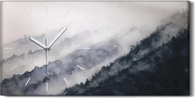 Produktbild von Wanduhr Leinwand Bild Uhr Geräuschlos 60x30 Aquarell Landschaft Berg Nebel - weiße Hände