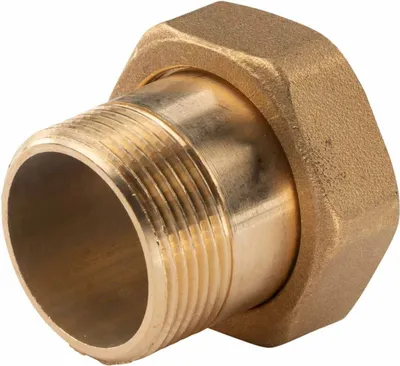 Produktbild von Messing Gewinde-Fitting Schaft flachdichtend mit Kappe 1 1/4'AG (DN 32) - 1 1/2'IG (DN 40) - schwere Ausführung