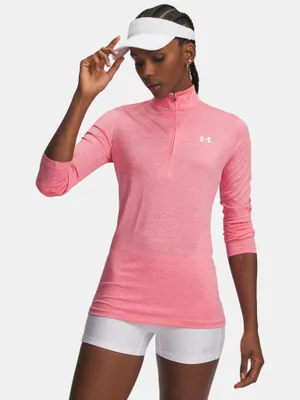 Produktbild von Under Armour Tech Damen-T-Shirt mit halbem Reißverschluss – Twist – Rosa LG
