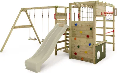Image de Structure d'escalade Fatmoose ActionArena Air XXL avec balançoire double et toboggan, couleur vert sauge