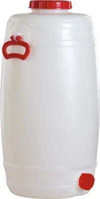 Produktbild von Graf Getränkefass rund, starkwandiger Wasserkanister, Weckfass für Saft / Wein, Volumen 50 l, Höhe 68 cm, mit Henkel, Polyethylen, weiß / rot