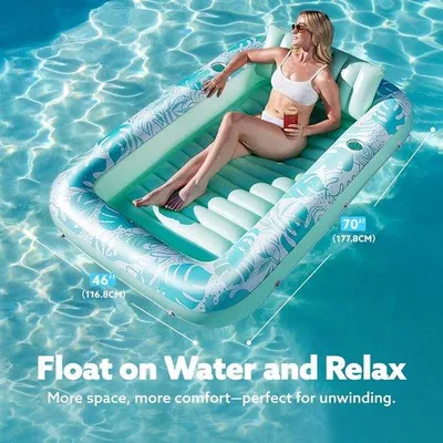 Obrázek produktu pro Uniqoos® Nafukovací plážová židle – XXL nafukovací matrace 178 x 116 cm, PVC odolné proti UV záření (0,3 mm), odnímatelná opěrka hlavy, 2 držáky na nápoje, plavecká podložka pro dospělé