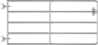 A silver metal gate with multiple horizontal bars, shown against a white background.