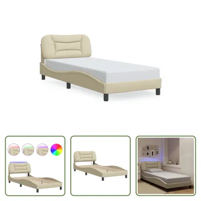 Produktbild von The Living Store Bettgestell mit LED Creme 90x200 cm Stoff