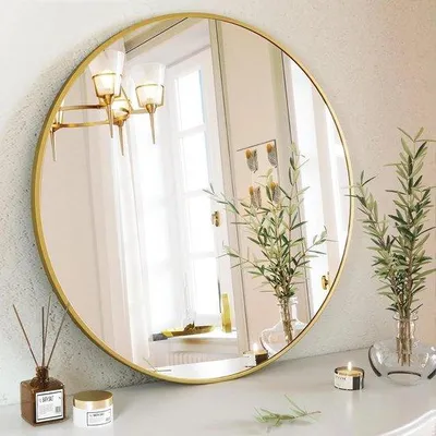 Productafbeelding van Ronde wandspiegel 70 cm voor badkamer, slaapkamer, woonkamer en hal - Gouden frame