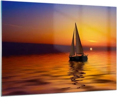 Produktbild von Bilder auf glas - Boot Sonnenuntergang Landschaft - 100x70cm - Glasbilder - Wandbilder - Kunstdruck - zum Aufhängen bereit - Wanddekoration aus Glas - Glas Bilder - Wandbild auf Glas - GAA100x70-0106