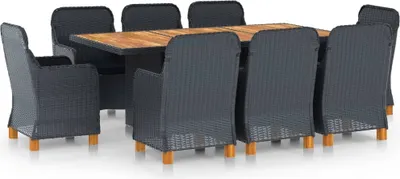 Produktbild von 9-tlg. Garten-Essgruppe mit Auflagen Poly Rattan Dunkelgrau