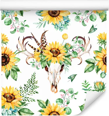 Zdjęcie produktu dla Tapeta Do Sypialni SŁONECZNIKI Rośliny Styl Boho Ozdoba z efektem 3D