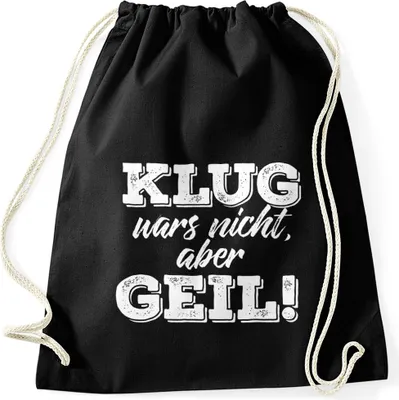 Produktbild von Angesagter Turnbeutel mit Spruch Klug wars nicht aber geil Moonworks® schwarz unisize
