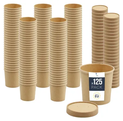 Produktbild von BenBow Einwegbehälter aus Kraftpapier mit Deckel 125 x 350 ml