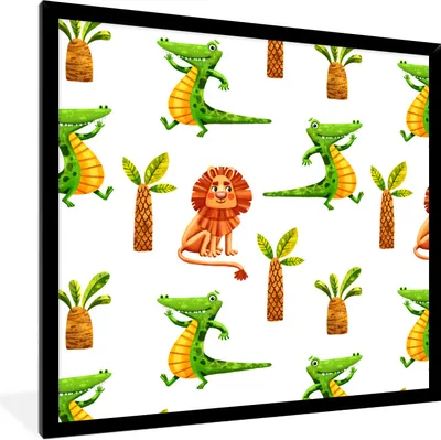Produktbild von MuchoWow® Gerahmtes Poster Dschungel - Tiere - Palmen 40x40 cm - Poster mit Schwarzem Bilderrahmen Wandposter Rahmen Foto Bilder - Mit Rahmen - Wanddekoration Schlafzimmer