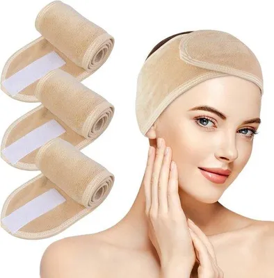 Produktbild von Unyqoos® Thijox Kosmetik-Stirnband 3er-Set – Frottee (Badstof), verstellbar mit Klettverschluss, fürs Make-up, Sport & Spa, Microveze