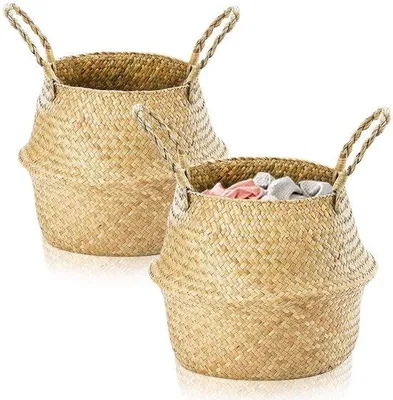 Produktbild von Runde geflochtene Raffia-Mand, XXL 38x34cm, Deken-Opbergbox