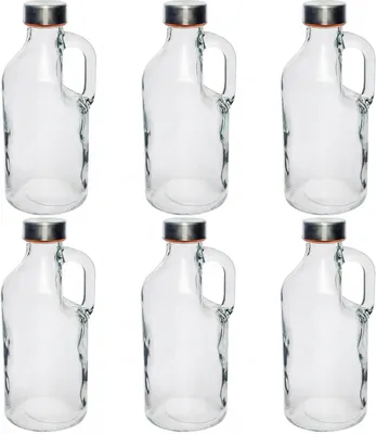 Produktbild von 6er Set Glasflaschen 1L mit Griff & Schraubverschluss – Henkelflaschen für Säfte, Sirup & Hausgemachtes – Glaskaraffen 1000ml