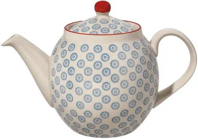 Produktbild von Unyqoos® Handgemachte Keramik-Teekanne 1,2 L – stilvolle blaue Stempeldekoration, spülmaschinen- und mikrowellengeeignet, ideal für gemütliche Teestunden
