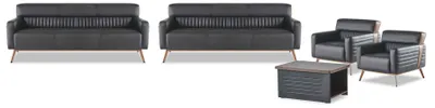 Produktbild von Designer Schwarze Sitzgarnitur 2x Lehnsessel Dreisitzer Couchtisch 5tlg