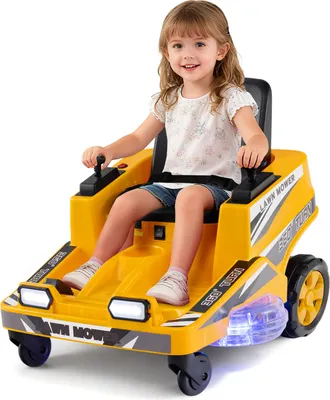 Produktbild von COSTWAY Kinder Elektroauto, 12V Elektro Rasenmäher mit doppelten Steuerhebeln, LED-Lichter, Dreh- und Wende-Funktion Elektrofahrzeug für Kinder 3+Gelb