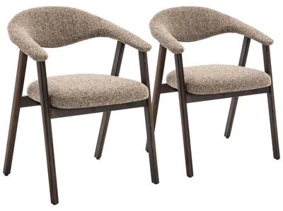 Image de Lot de 2 chaises en bois teinte noyer foncé et tissu chiné taupe BARBARA